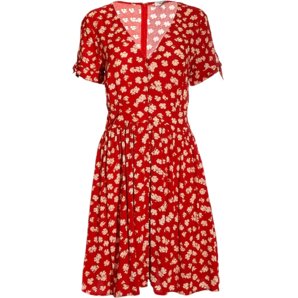 Madewell Button-Front Tie-Sleeve Retro Midi Dress